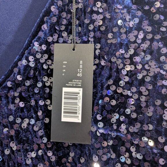 ELIE TAHARI Nwt The Robin Sequin Dress 8 Midnight Blue Blouson Sleeve Midi - Picture 11 of 12